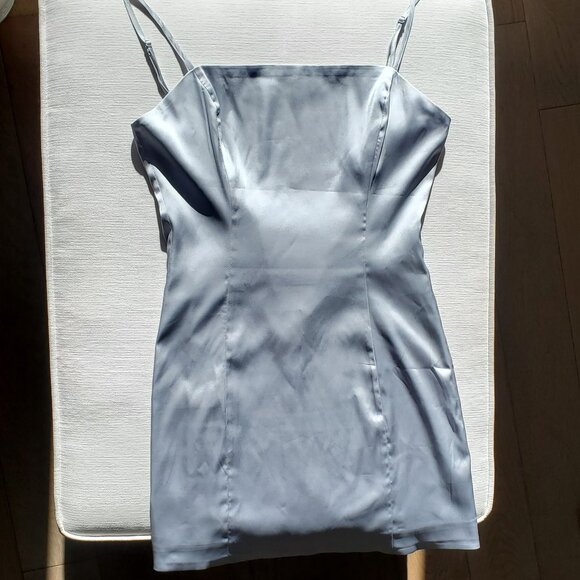 Aritzia Blue-Gray Shimmer Satin Dress - Picture 5 of 5